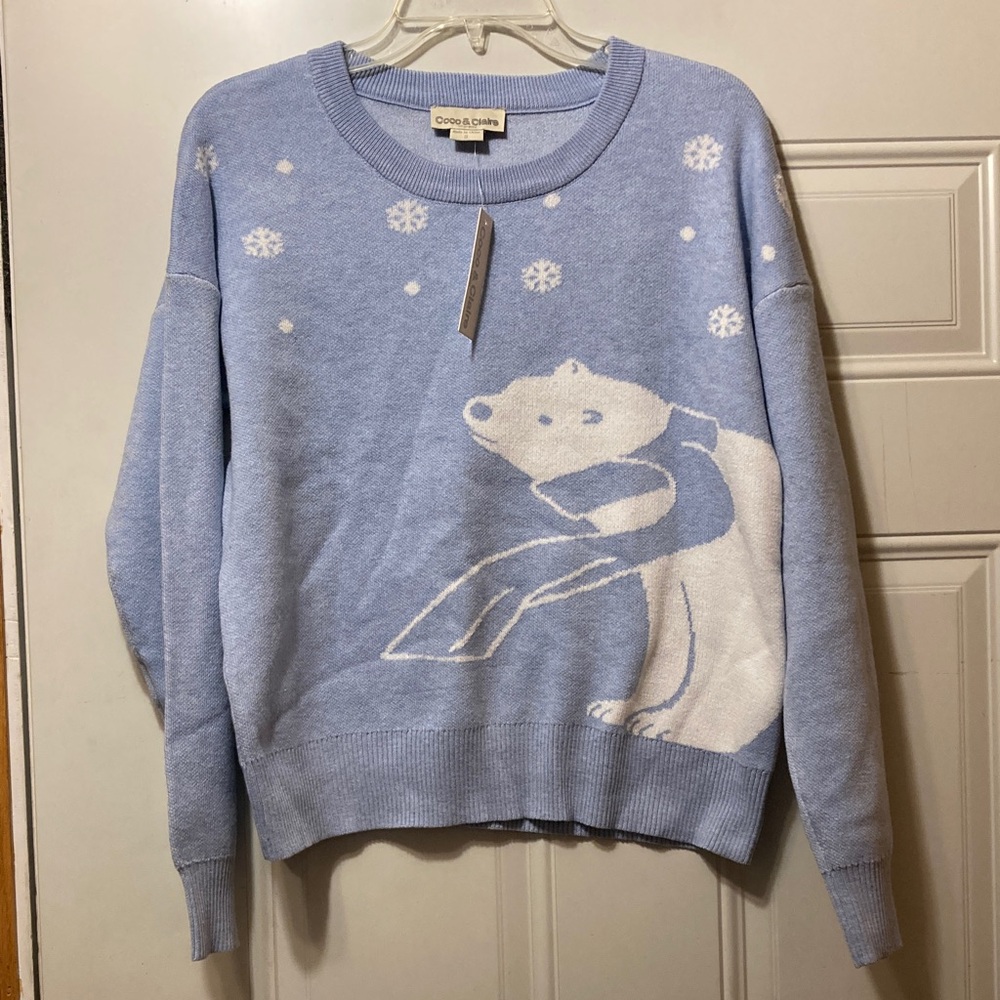Coco & Claire Light Blue Polar Bear Sweater S NWT‎